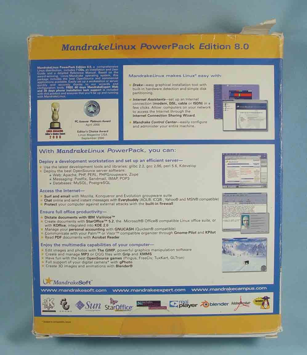 Linux Mandrake 8.0 PowerPack Edition SEALED NIB 2001 Vintage Computer Software