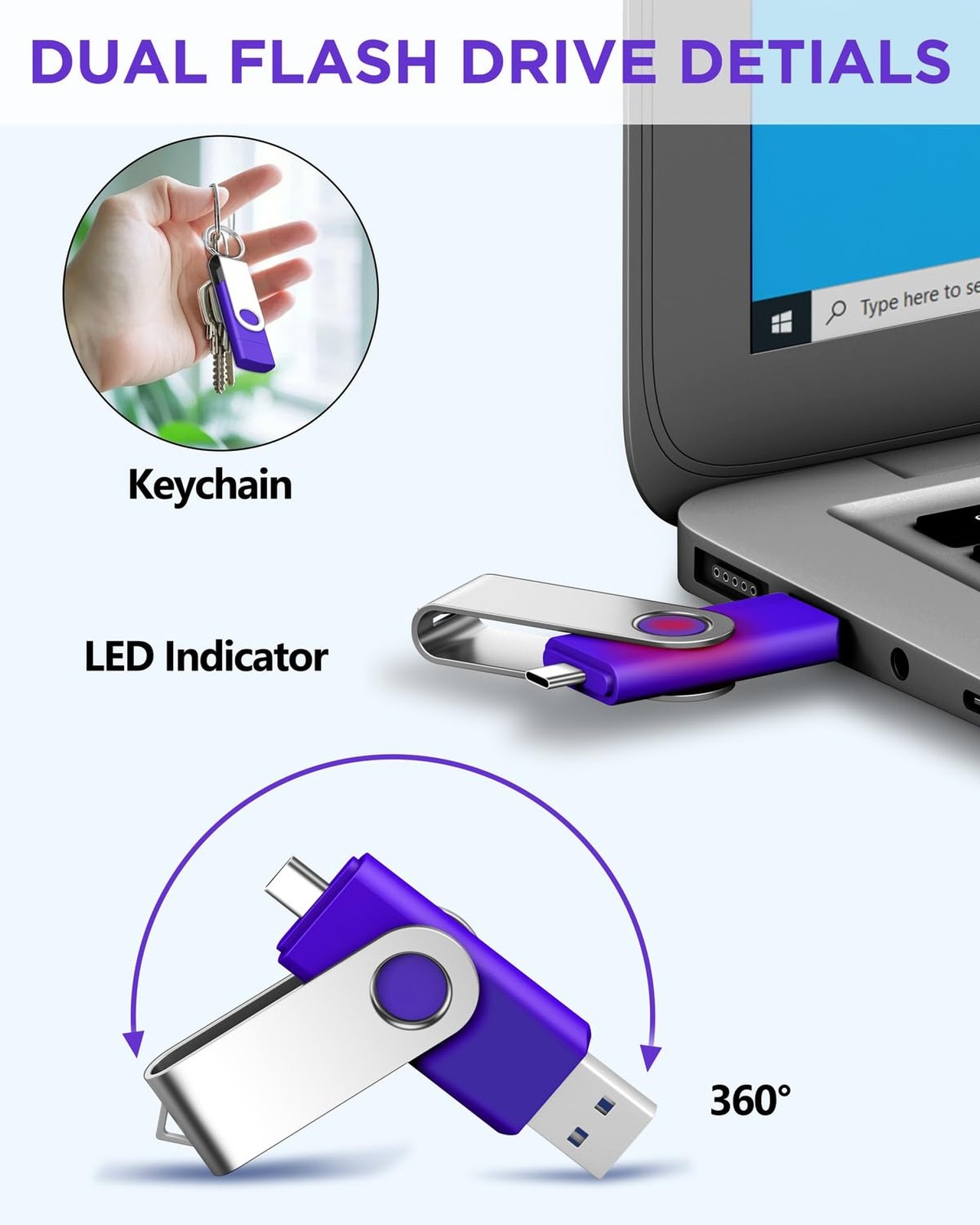 AGECASH 128GB USB-C Dual Flash Drive 1 Pack | 2-in-1 USB A + Type C Flash Dri…