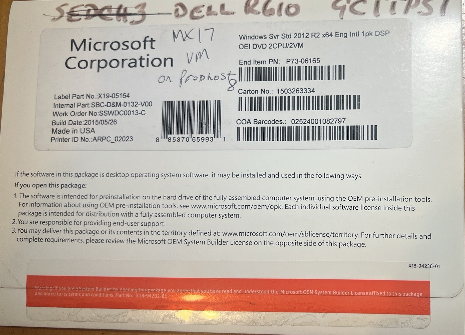 Lot of 7 Microsoft Windows Server 2012 R2 & 2016 OEM DVD Media Used AS-IS