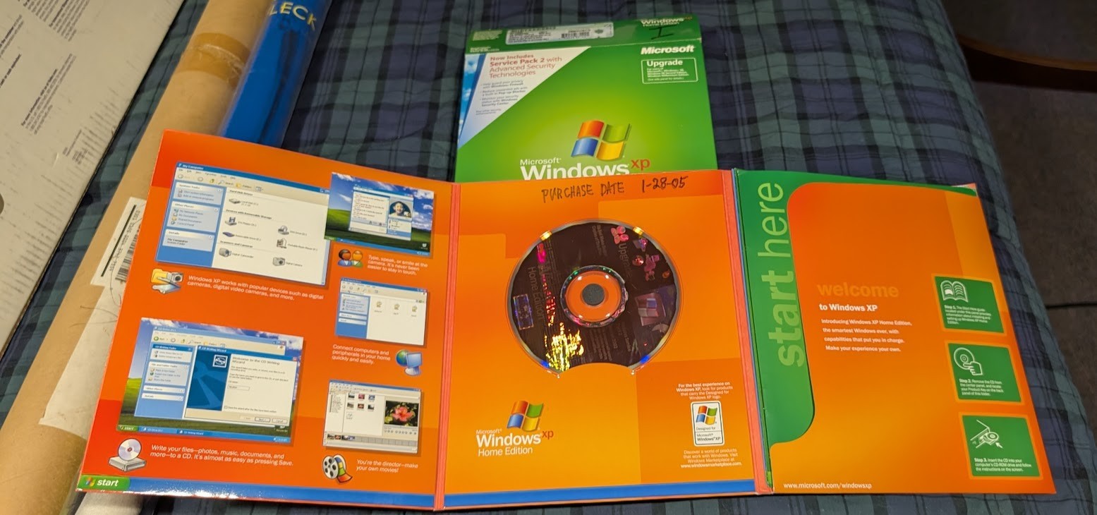 MICROSOFT Windows XP Home Edition Upgrade 2002 SP 2 Disk w/ Product Key & Box