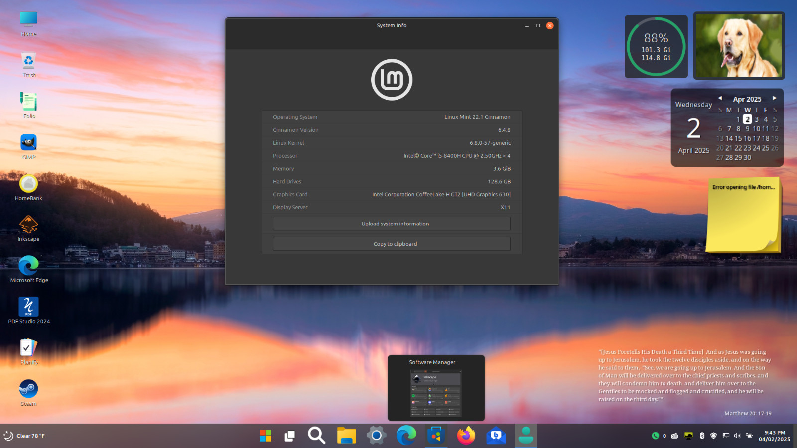 Linux Mint 22.1 Preloaded on 2.5″ 500GB Hard Drive w/ Windows 11 theme #5
