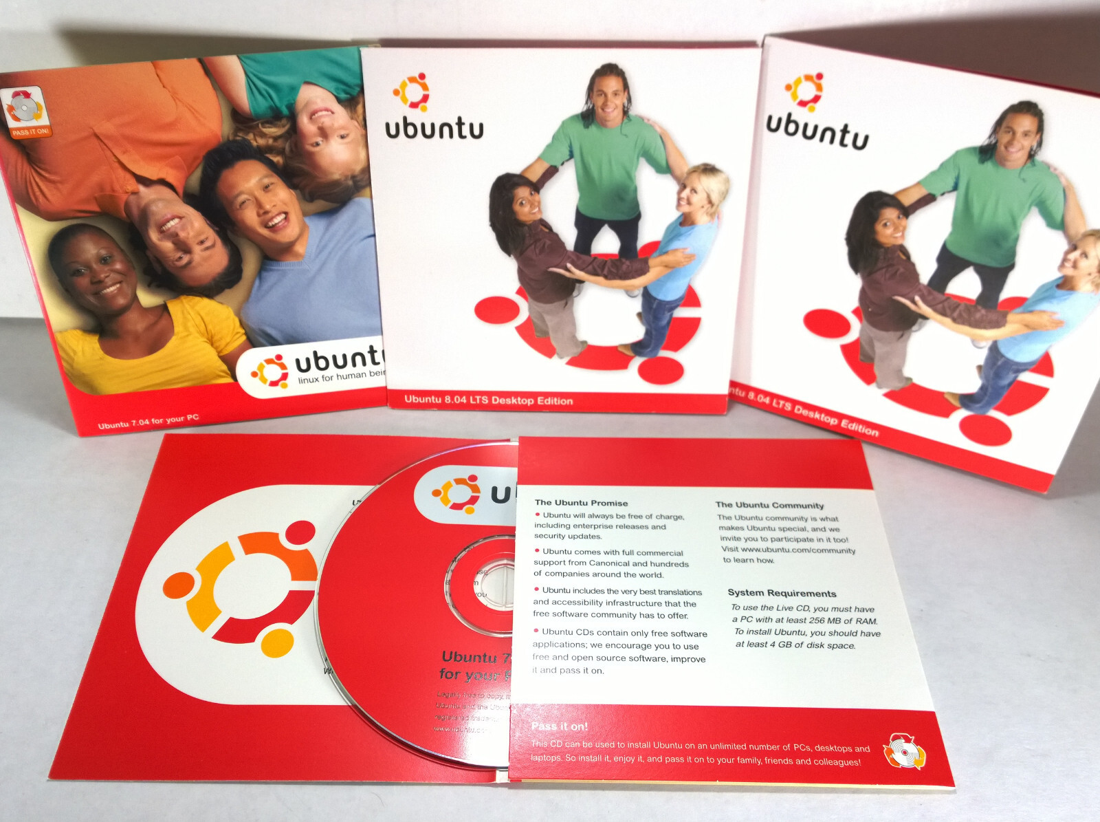 4X ULTRA RARE Vintage Ubuntu 7.04 + 7.10 + 8.04 LTS Installation Live CD LINUX