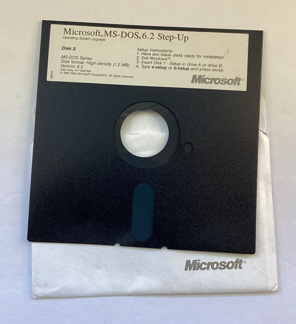 Microsoft MS-DOS 6.2 Step-Up Operating System Upgrade 5.25″ Floppy Setup Disks