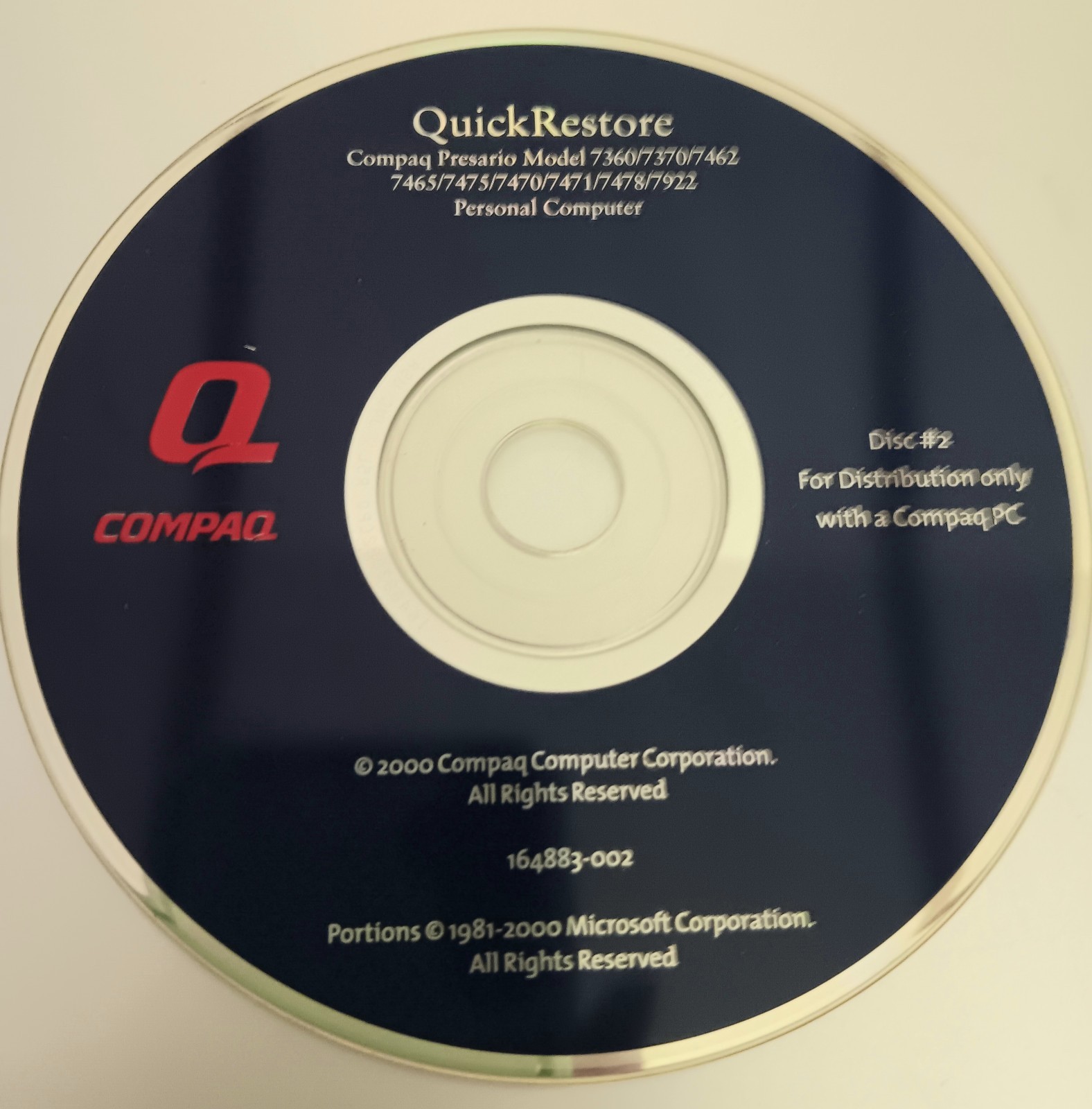 Compaq Presario Quick Restore Disc #1 & 2 (1999) PC Computer CD-ROM