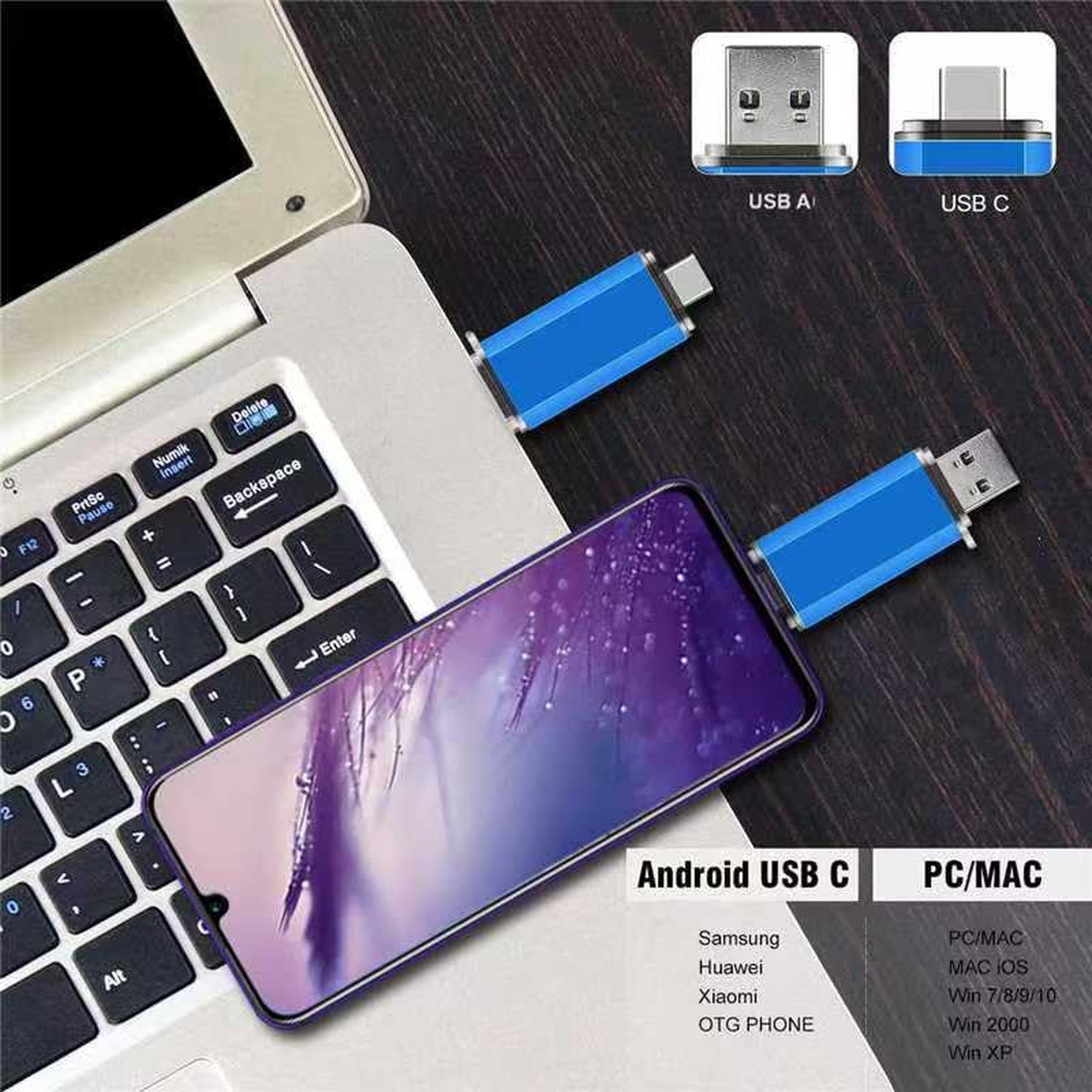 2-Pack 64GB Dual USB 3.0 Flash Drive USB C & USB A 2-in-1, Thumb Drive for Ty…
