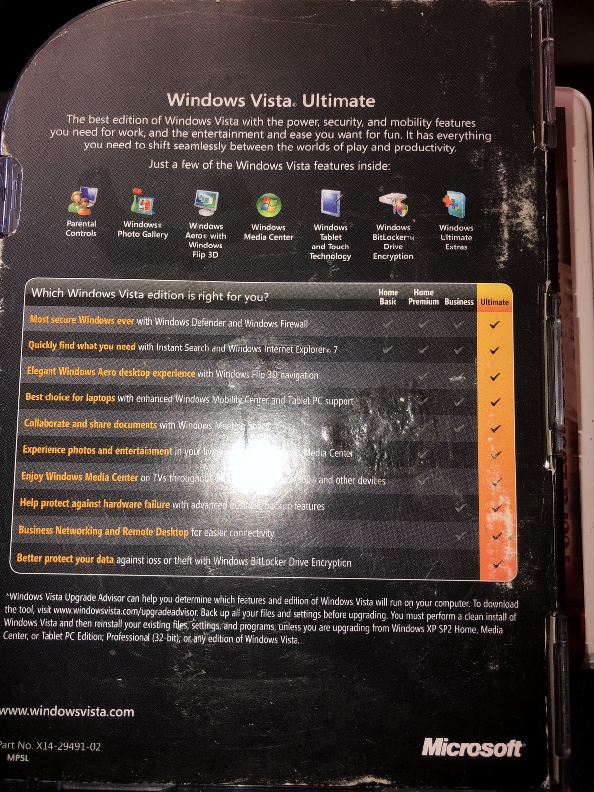 (E568) Windows Vista Ultimate Upgrade DVD