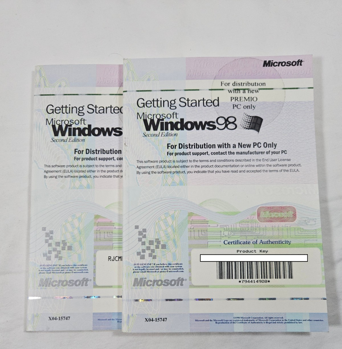 Windows 98 2nd Ed. Getting Started Manual With COA & License Product Key – NO CD