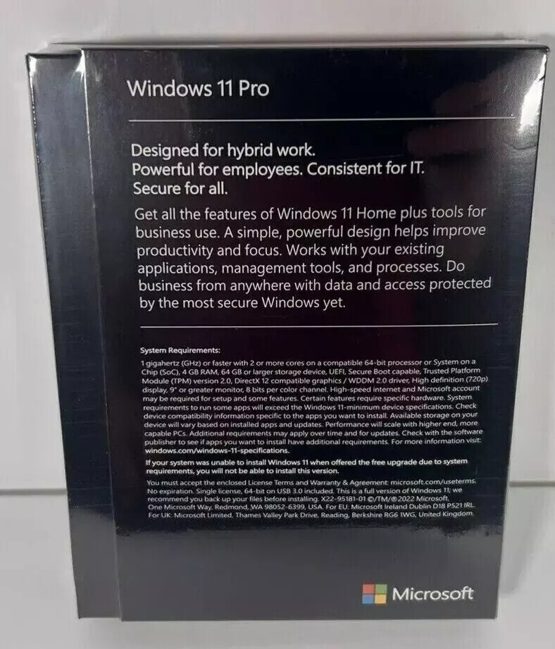 Full Retail Version Wi/ndows 11 Professional | Sealed New In Box (HAV-00162) US