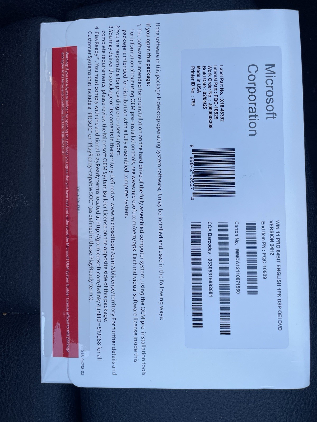 Win 11 Pro 64-Bit DVD & License Product Key Factory Sealed US Shipping