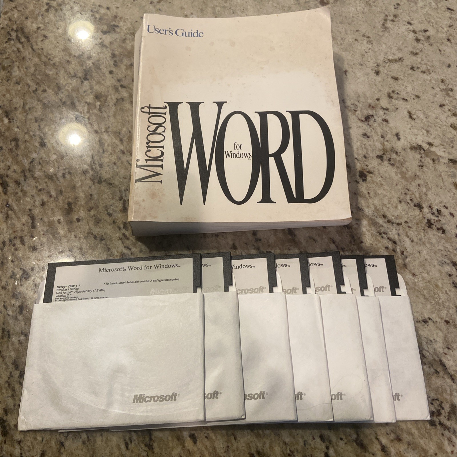 Microsoft Word For Windows 2.0 Floppy Disk Set (1-7) 5.25” 1991 with userguide