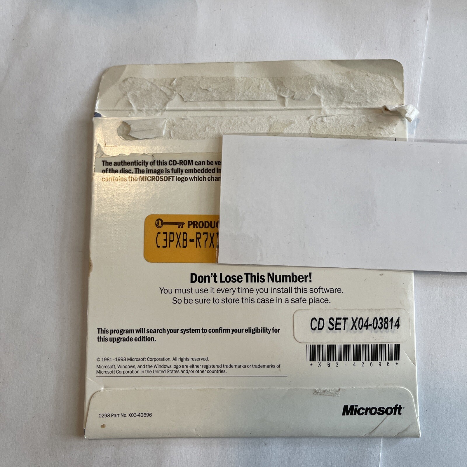 Windows 98 Upgrade CD w/ Product Code