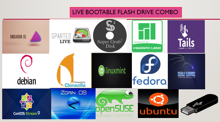 14 in 1 Linux Live 64 USB BOOTABLE Multiboot LINUX Tools 64bit Flash Drive 14in1