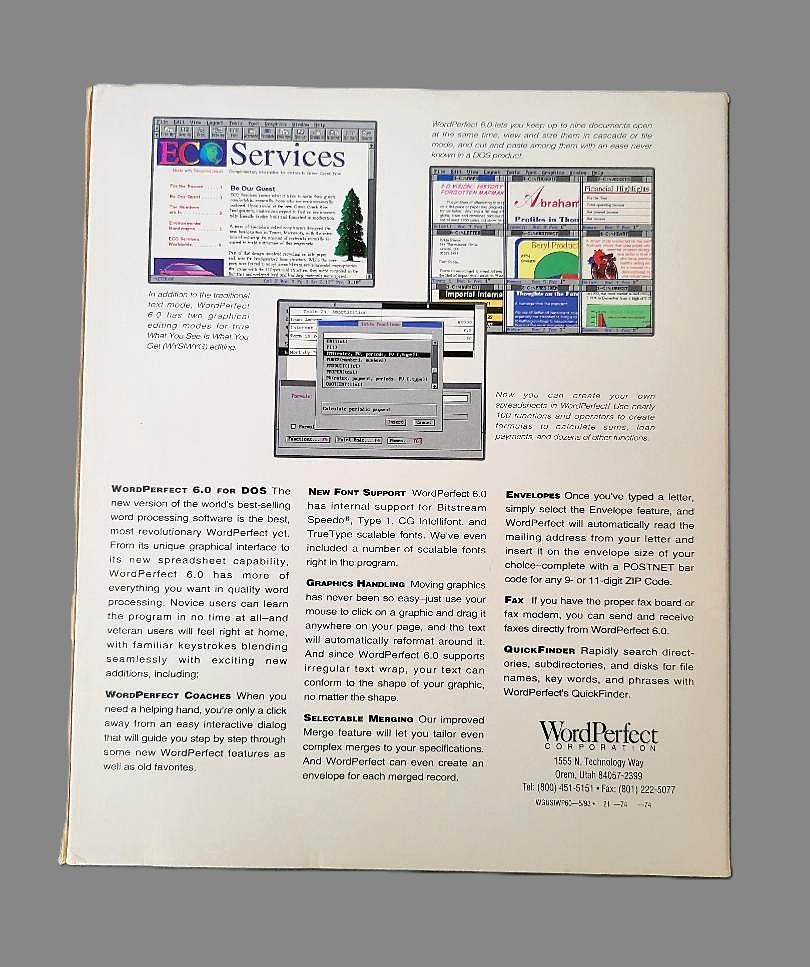 WordPerfect v. 6.0 Software for DOS – 3.5″ Floppy Disks & Manuals VINTAGE 1993