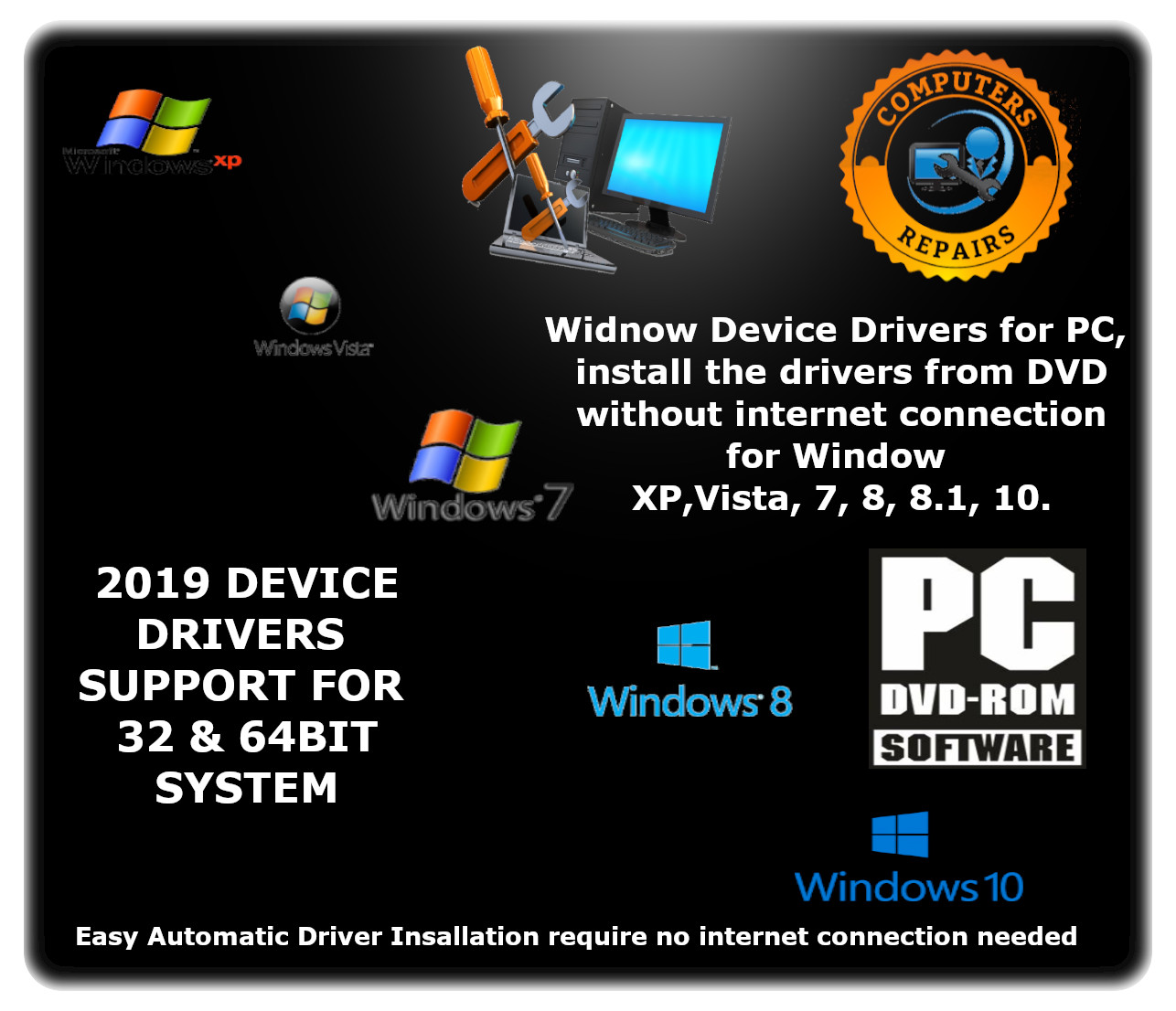 Window Device Drivers 2019 Software DVD Disc for Win XP, Vista, 7, 8, 8.1, 10