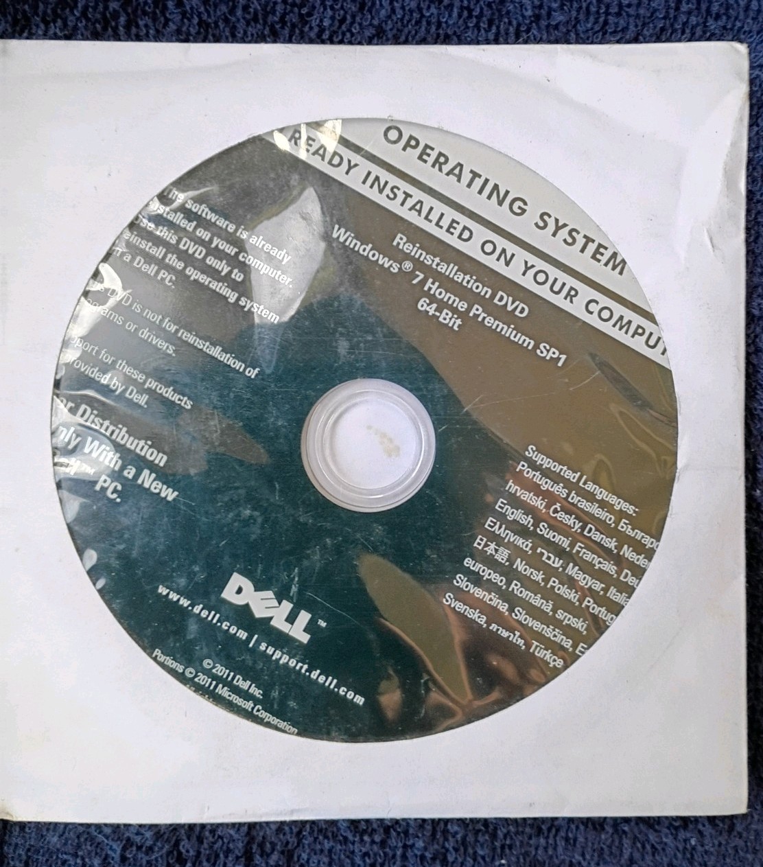 Dell Windows 7 Professional SP1 Reinstallation DVD 64-bit Operating System USED