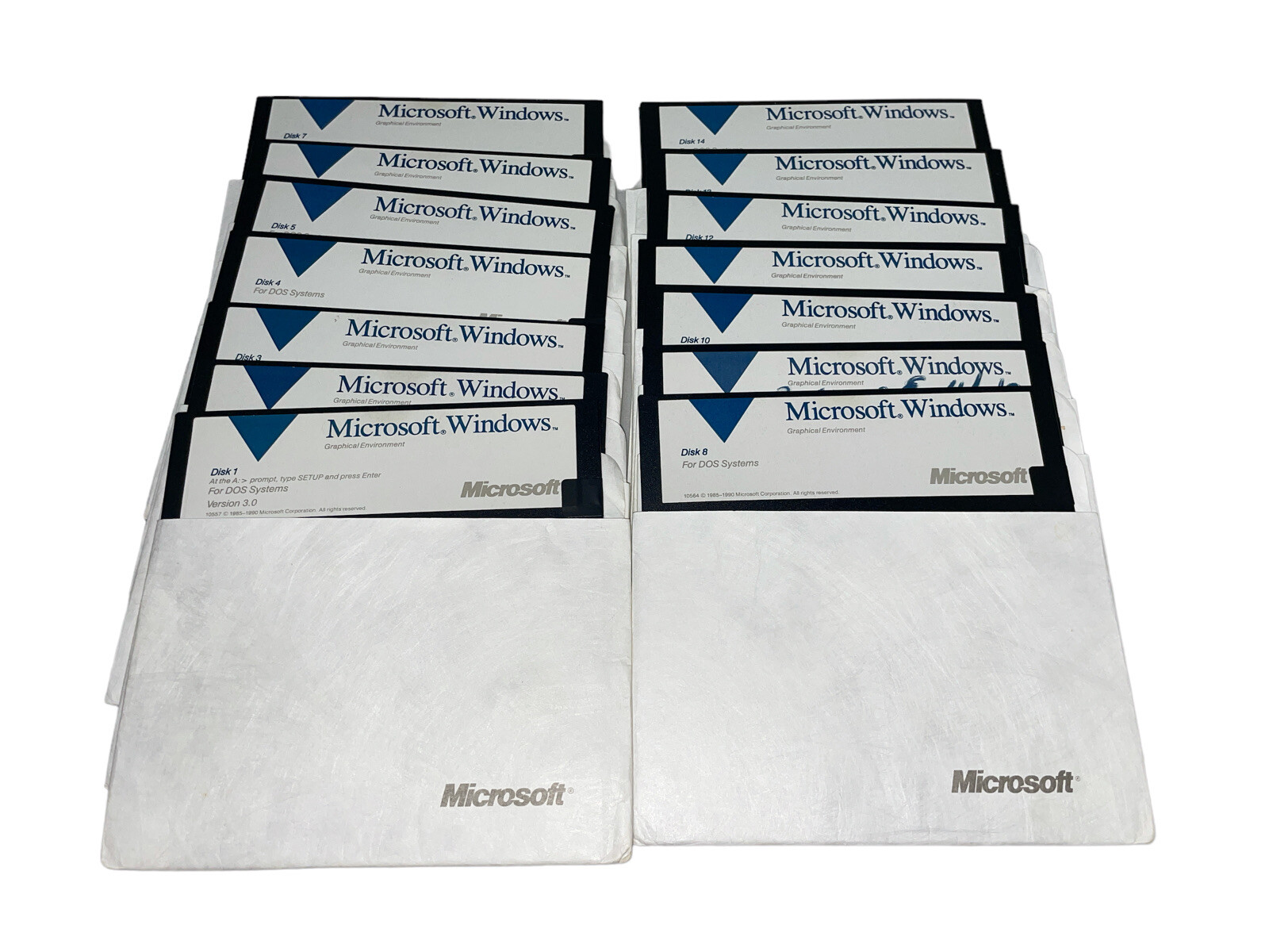 Used Microsoft Windows OS 3.0 DOS – 5.25″ 5 1/4” Floppy Software PC – 14 Discs