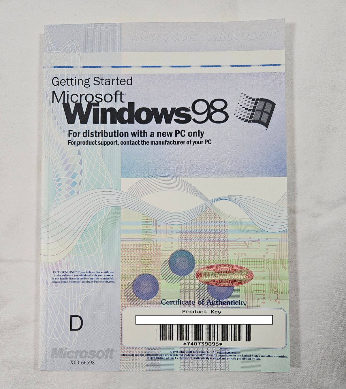 Windows 98 1st Ed. Getting Started Manual With COA & License Product Key – NO CD
