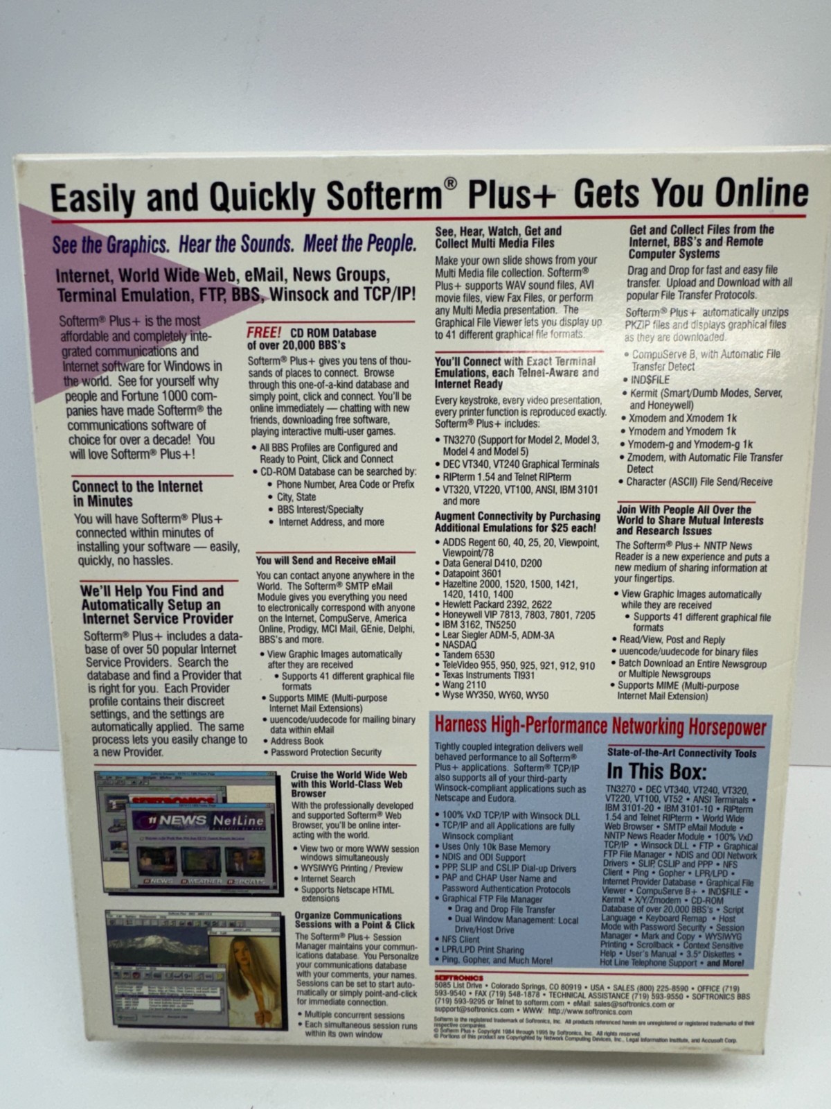 Vintage Softerm Plus+ V 4.0 Sofronics Windows 95 Internet BBS Big Box PC Softwar