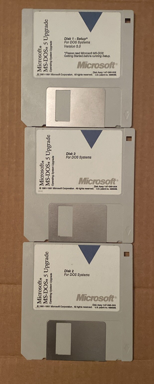 1991 Microsoft MS-DOS 5 Upgrade 3.5″ Disks in Box with Manuals
