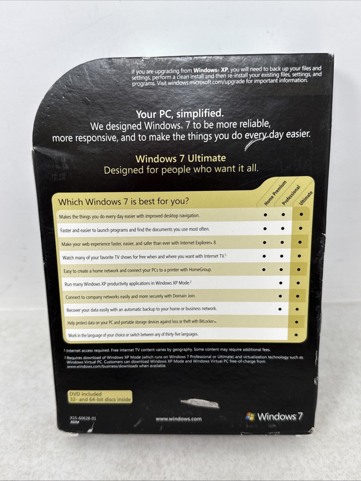 Microsoft Windows 7 Ultimate Full 32 Bit & 64 Bit DVDs MS WIN =RETAIL BOX=