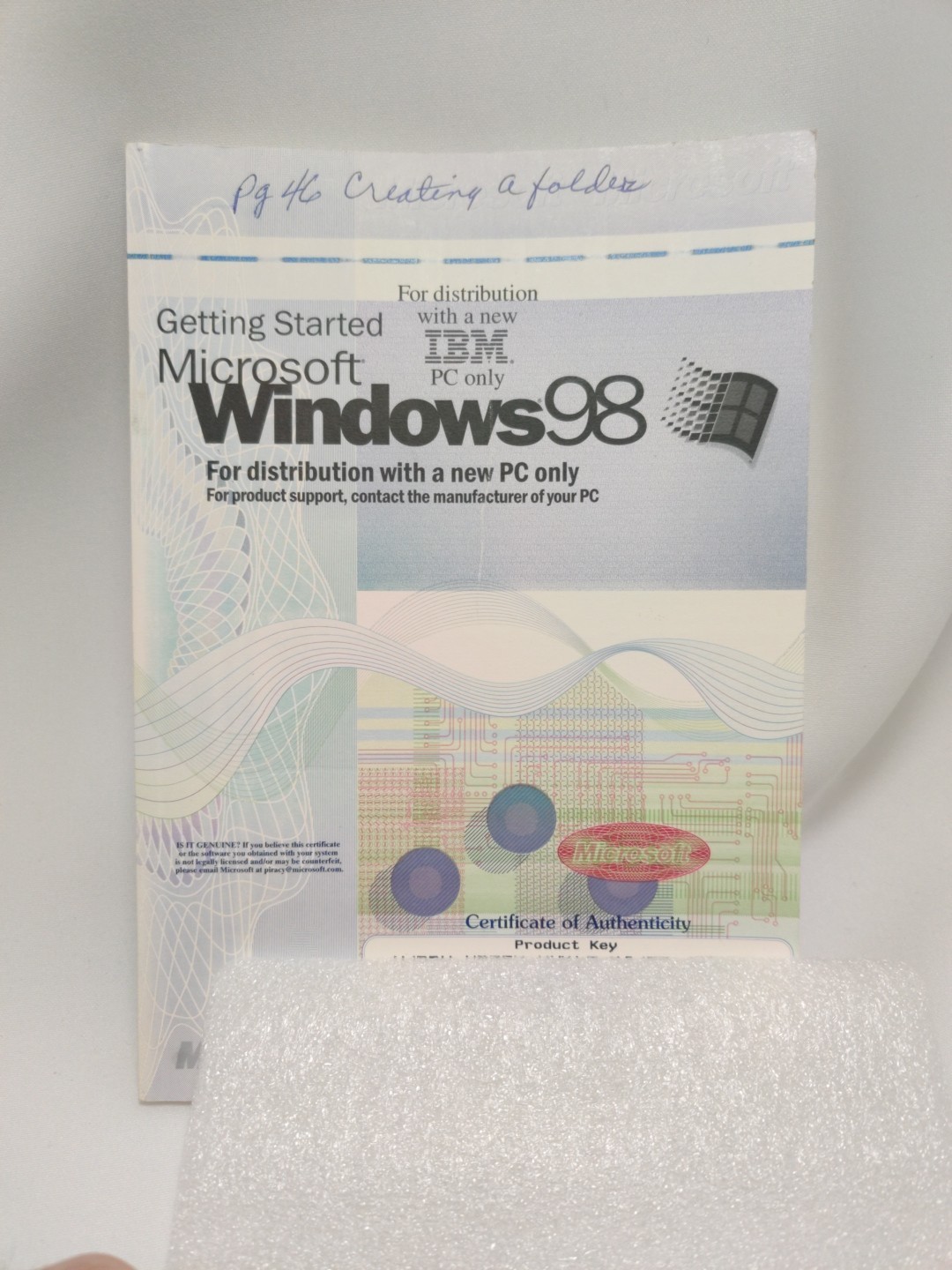 Windows 98 1st Ed. Getting Started Manual With COA & License Product Key – NO CD