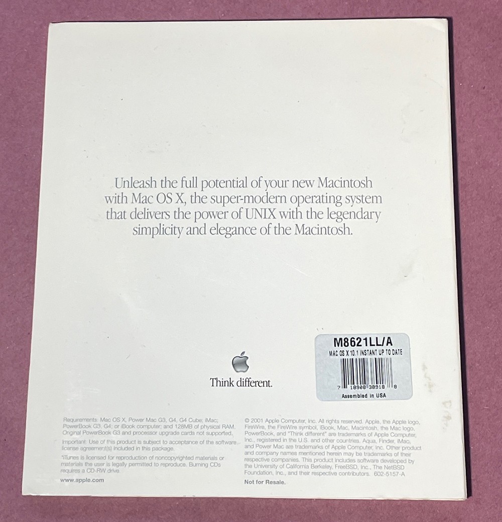 Apple Mac OS X Version 10.1 Upgrade CD