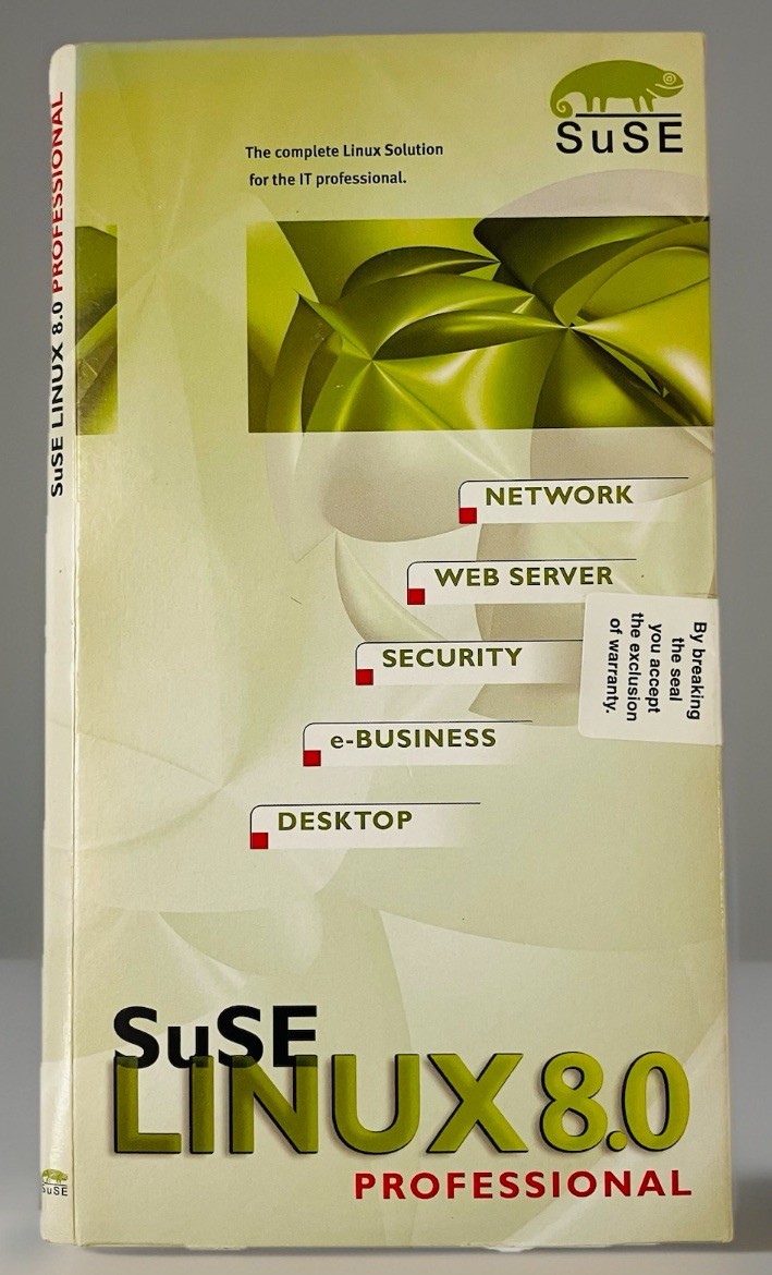 SuSE Linux 8.0 Professional 7-CD Box Set (Slim) Vintage Linux OS Manual 2000s PC