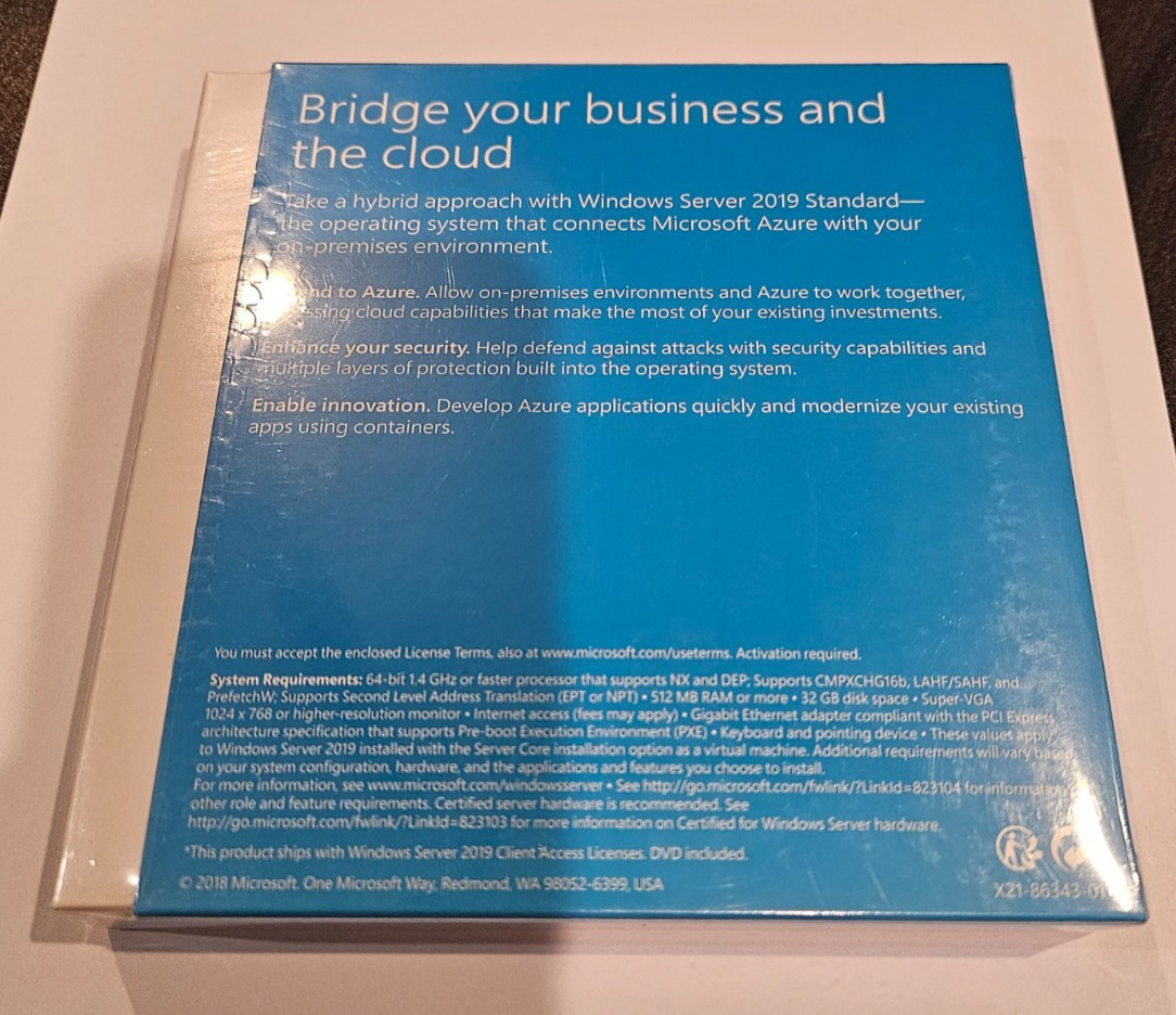 Windows Server 2019 Standard 10 clients 16 core p73-07701 BRAND NEW RETAIL