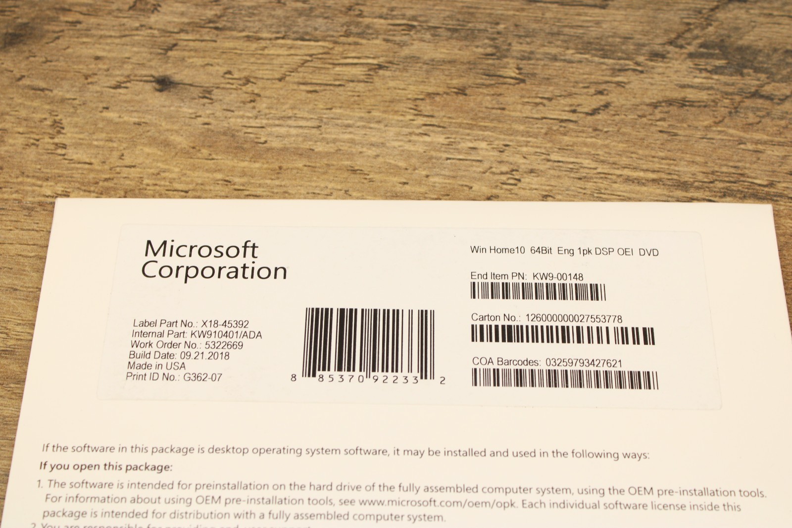 Genuine MICROSOFT Windows 10 Home 64 Bit Eng Intl Software Sealed NEW!