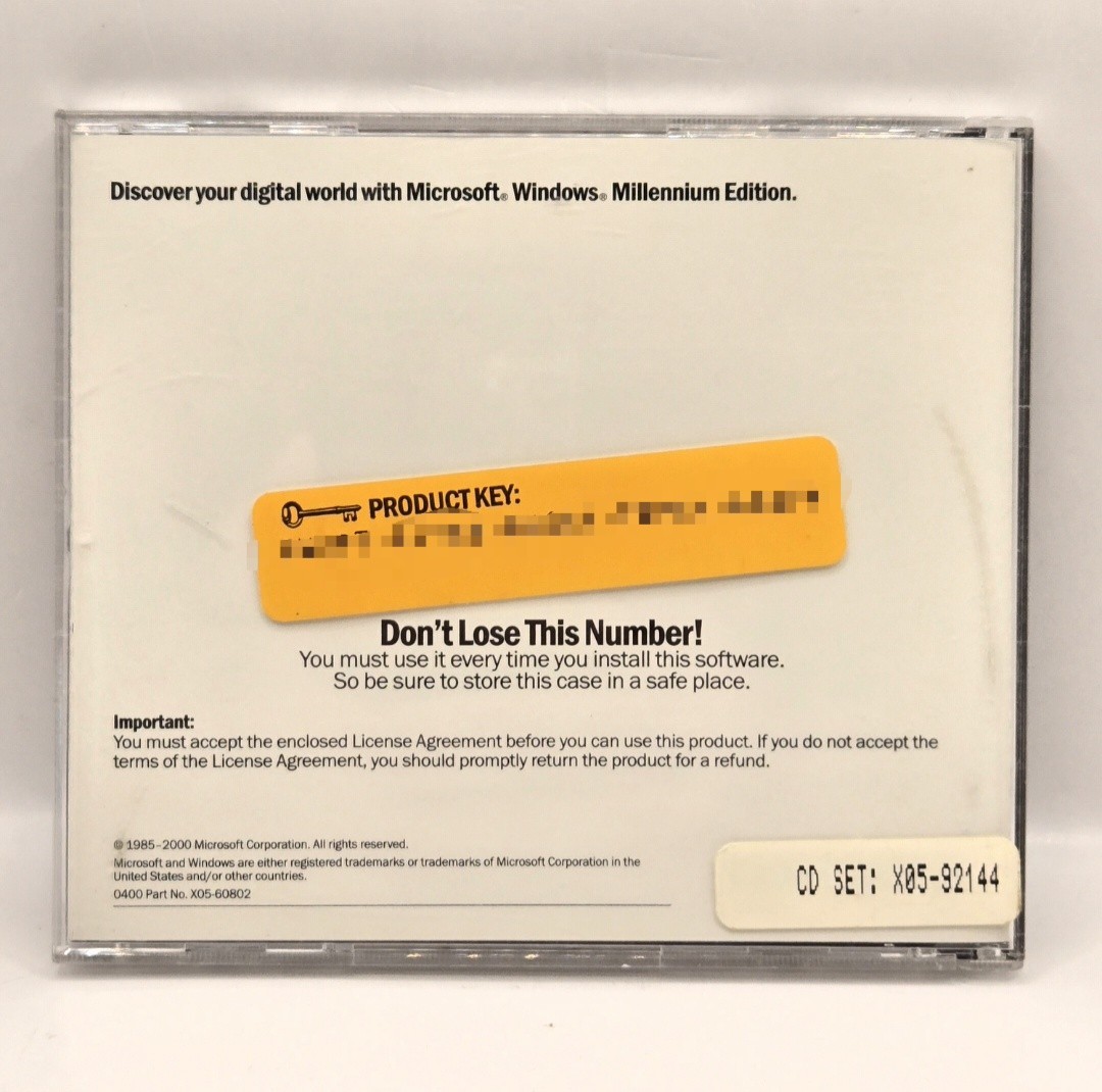 Microsoft Windows ME Millennium Edition Upgrade CD With Product Key & Disk Case