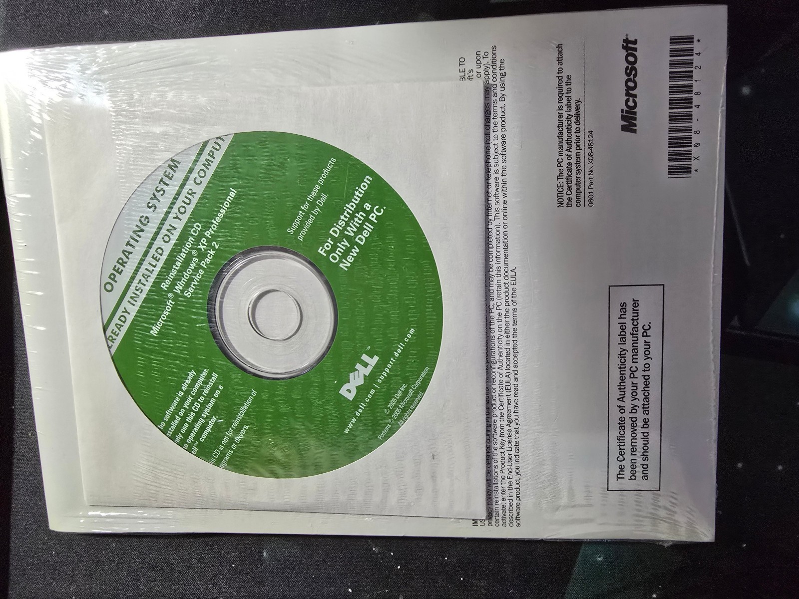 NEW Sealed Dell Windows XP Professional SP2 Reinstallation CD Disk Pack 0WD766