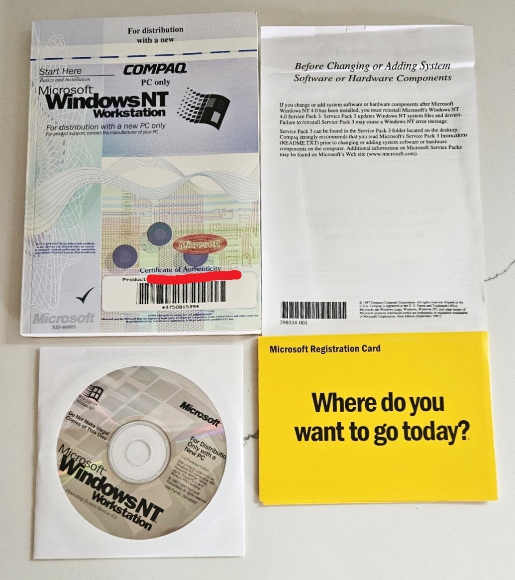 Microsoft Windows NT Workstation 4.0 w/ Product ID ~ NEW ~ CD-ROM OEM Software