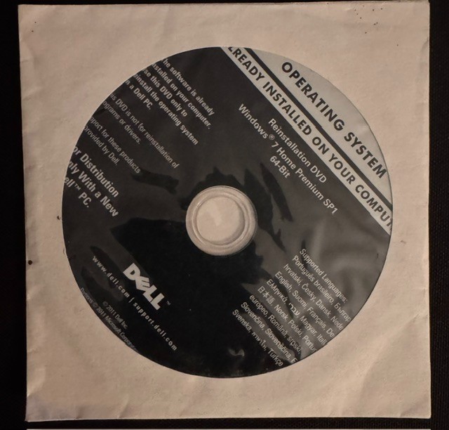 Dell Windows 7 Home Premium SP1 64-Bit Reinstallation DVD Disc / 9M8VY