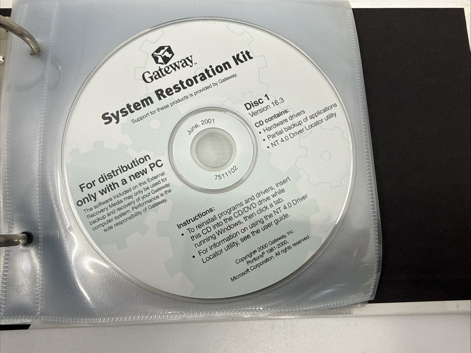 Gateway Software Storage Binder – Microsoft Works, System Restore Sound Blaster