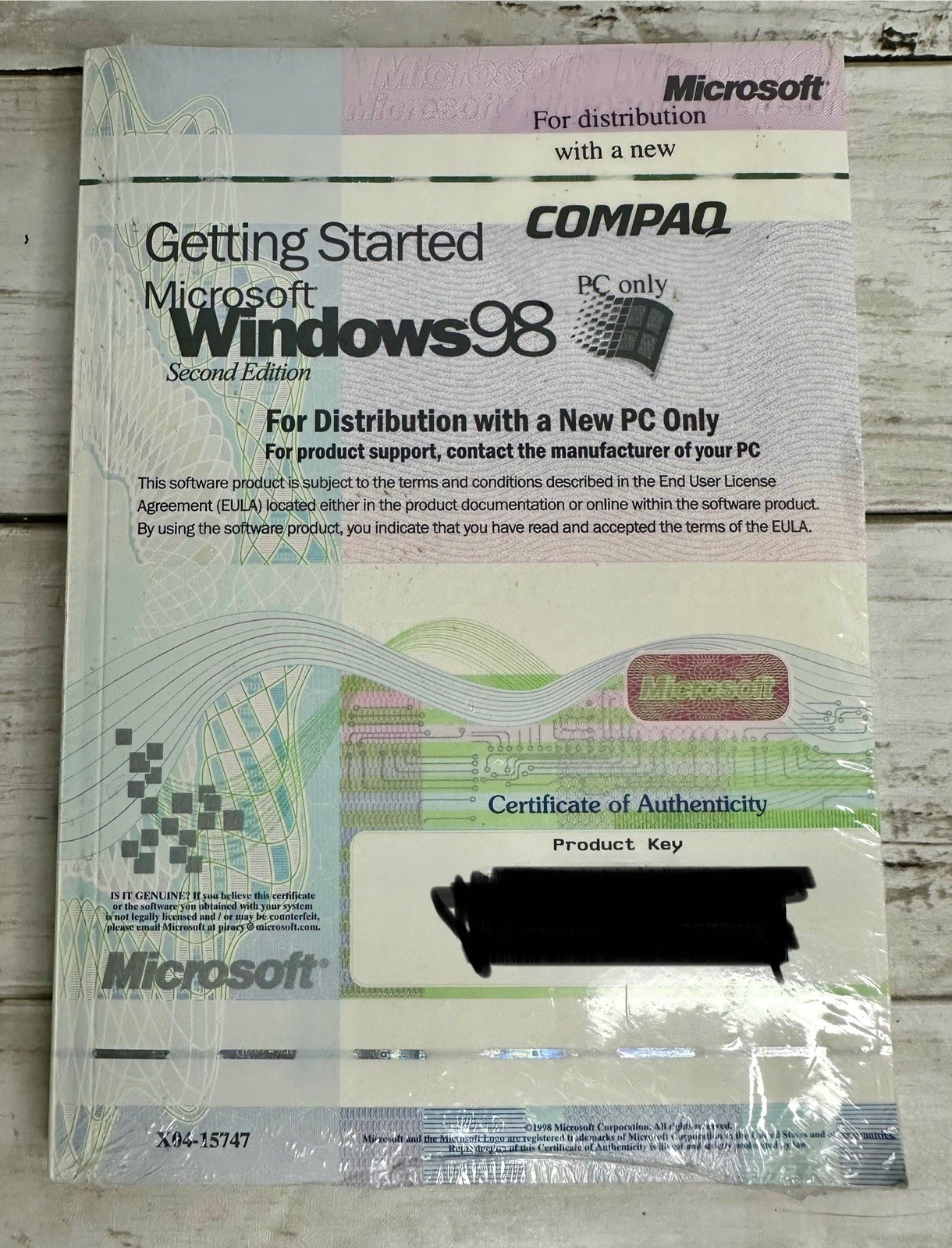 Microsoft Windows 98 Getting Started Manual Certificate Product Key Sealed No CD