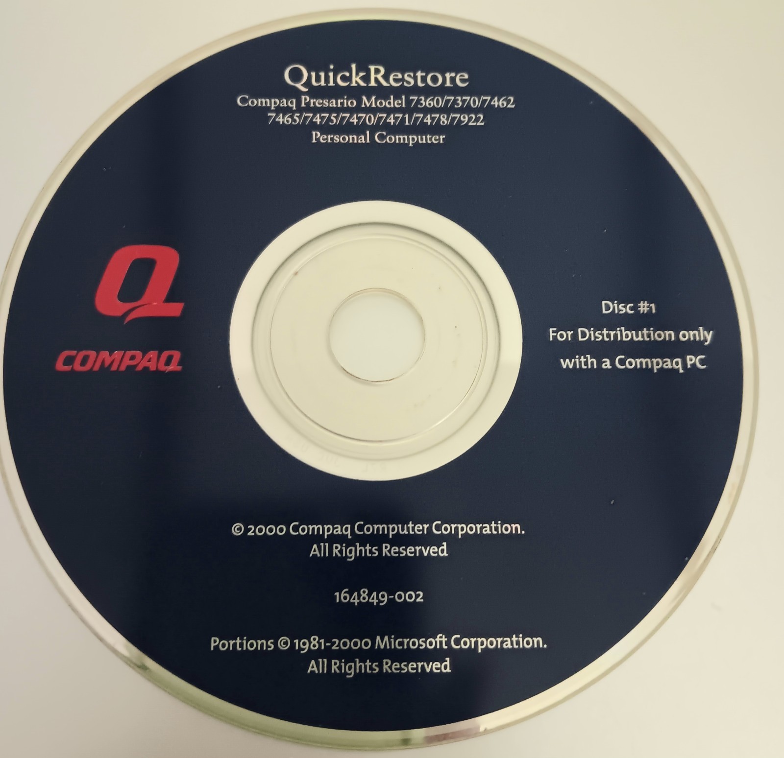 Compaq Presario Quick Restore Disc #1 & 2 (1999) PC Computer CD-ROM