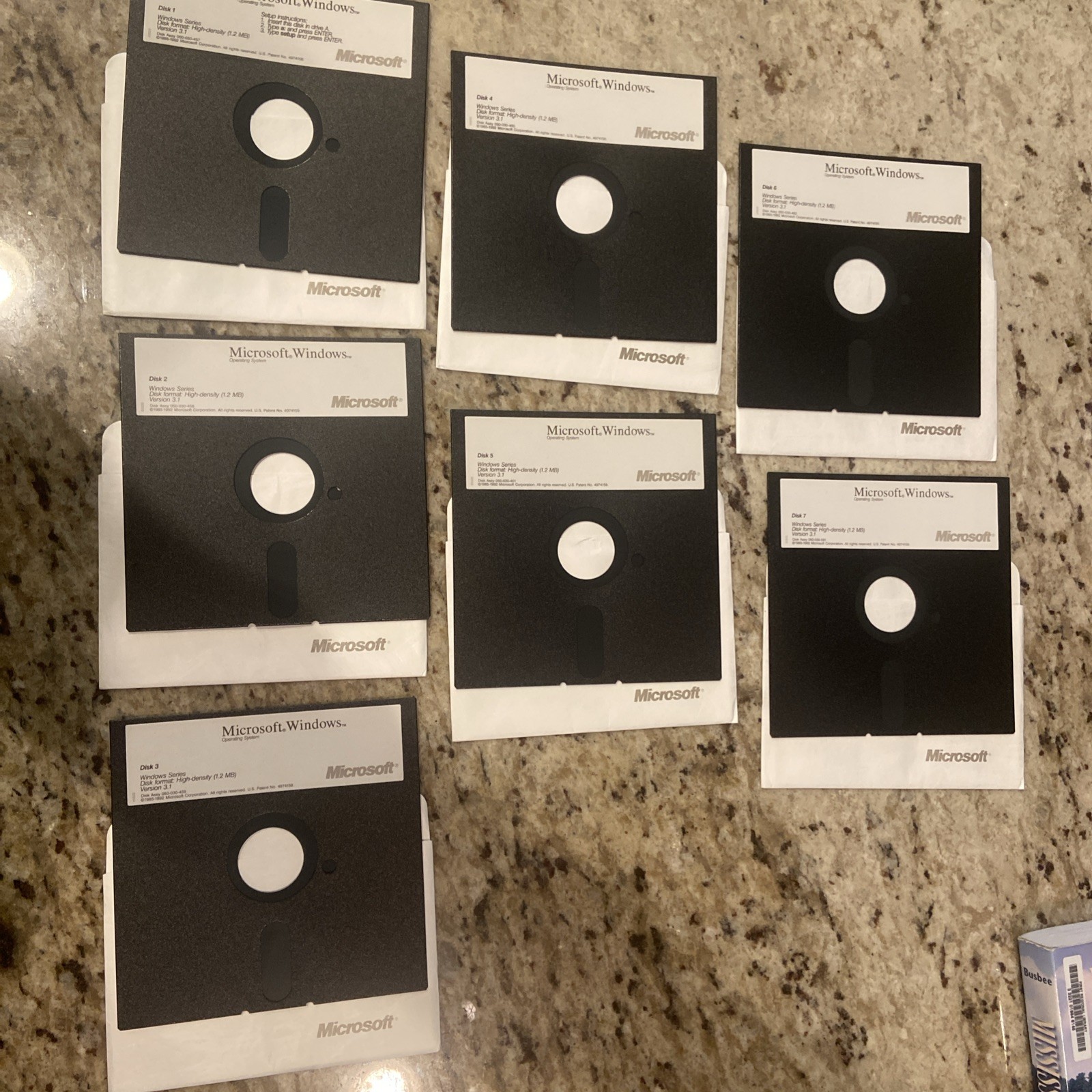 Microsoft Windows Operating System Vintage V 3.1 Floppy Disc Set (1-7) 5.25 Inch