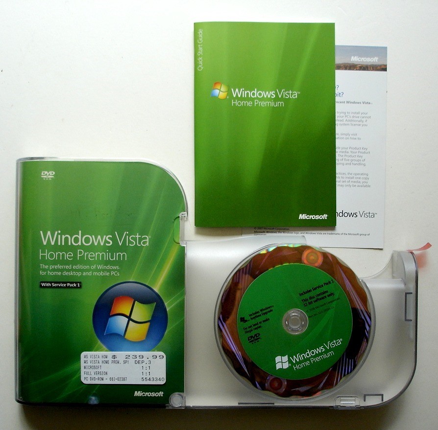 Microsoft Windows Vista Home Premium Full Retail 32 Bit DVD, with Service Pack 1