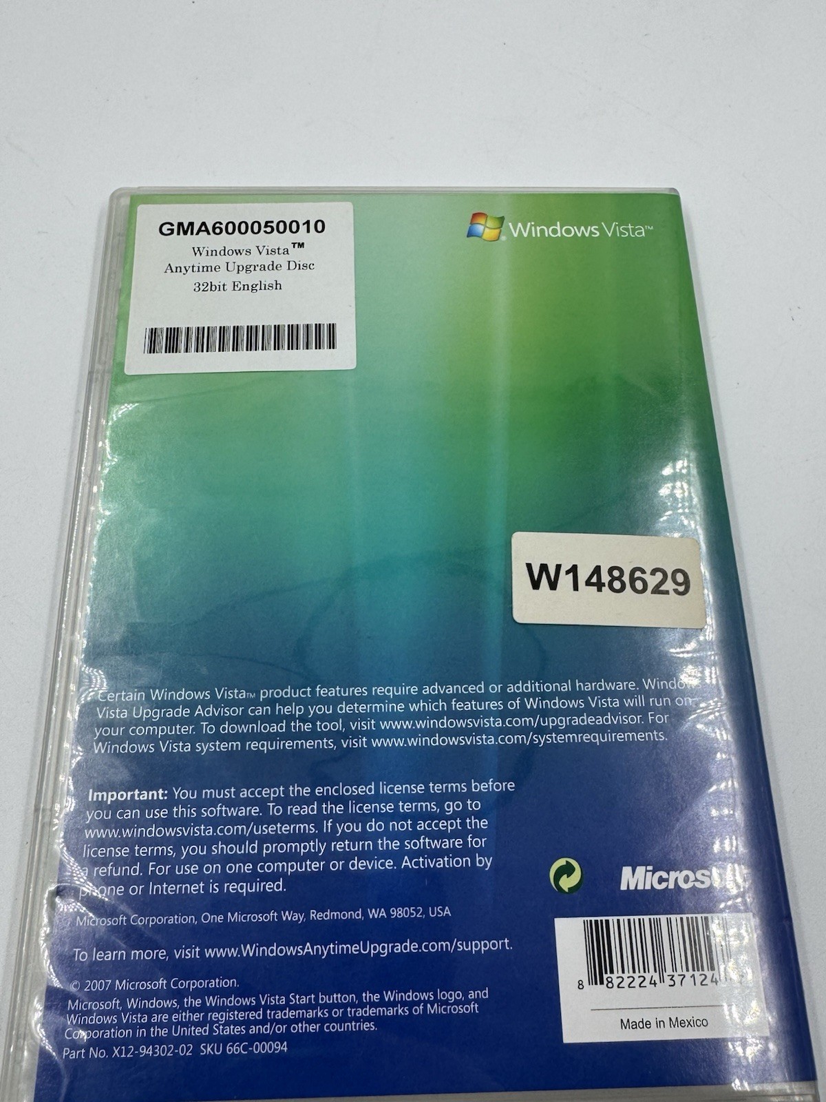 Microsoft Windows Vista Anytime Upgrade Diisc 32-Bit