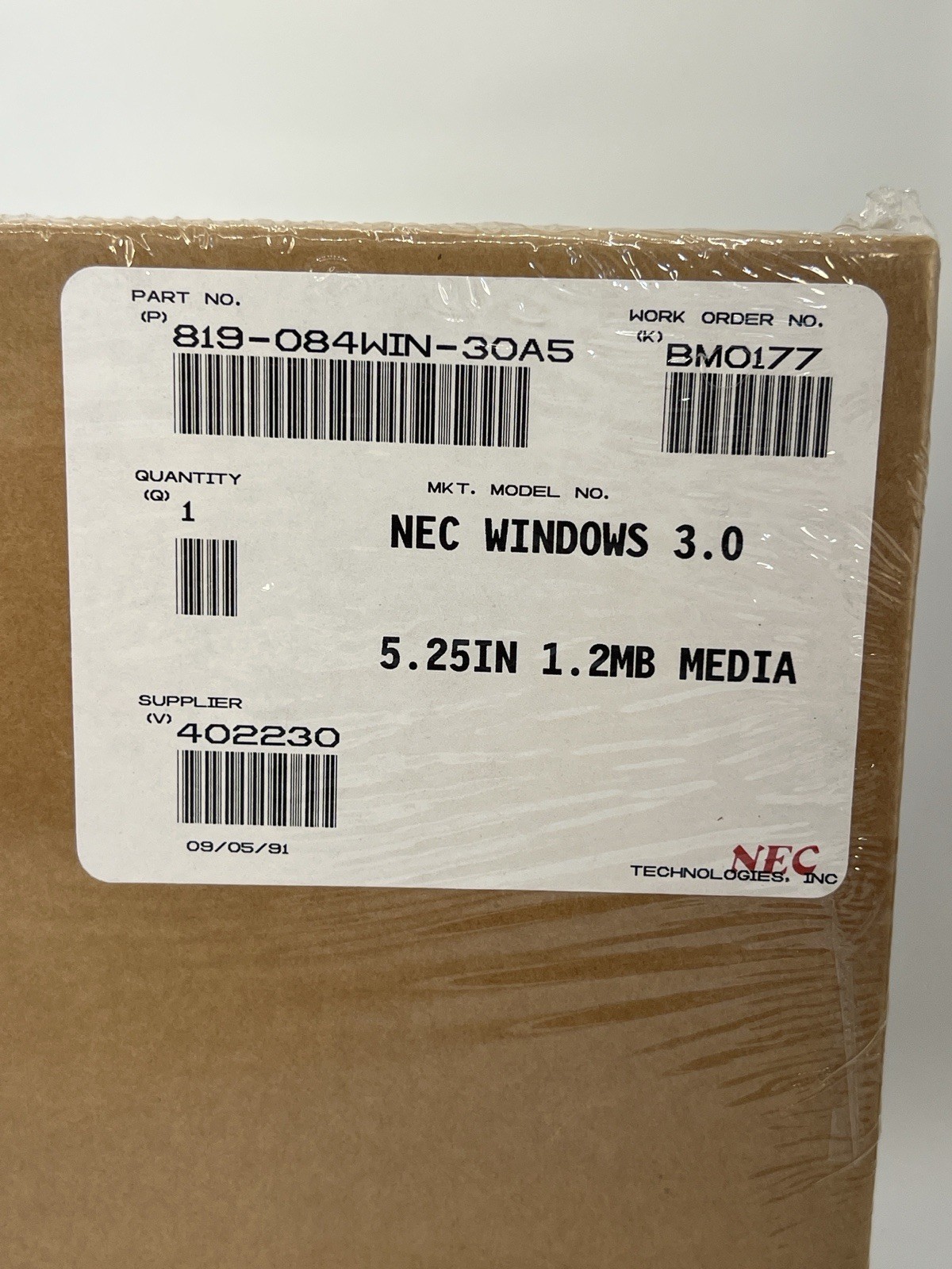 NEC Windows 3.0 OEM 5.25” 1.2MB Media Factory Sealed NOS 1991 Vintage Software