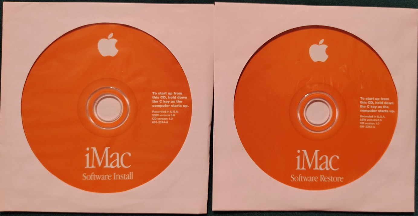 Apple Macintosh Imac Install and Restore CDs OS 8.6 • 1999 • 2 Disks • excellent
