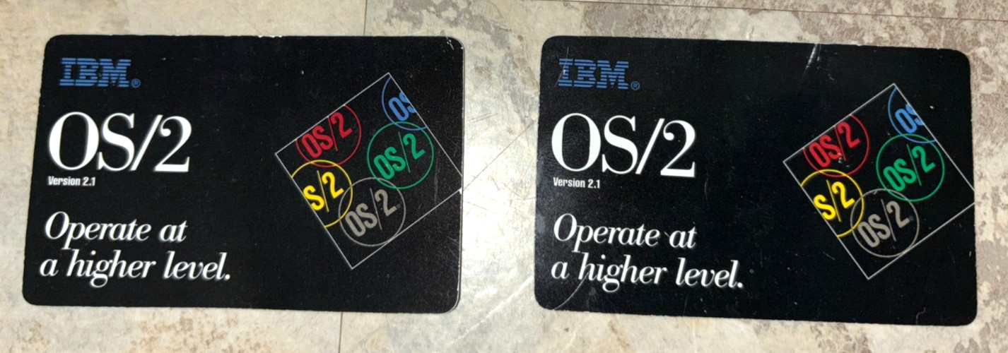 (2) Vintage IBM OS/2 v2.1 1993 Marketing Business Cards + Promo Paper