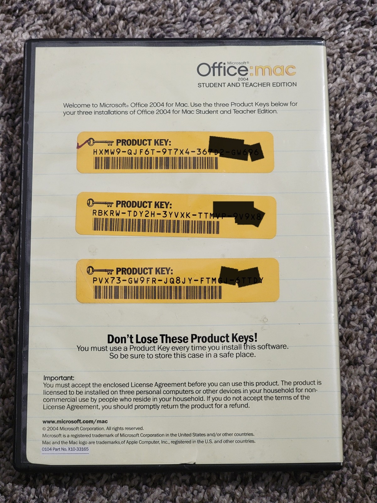 Microsoft Office:mac 2004 Student Teacher Edition Case w/ 3 Product Keys Mac