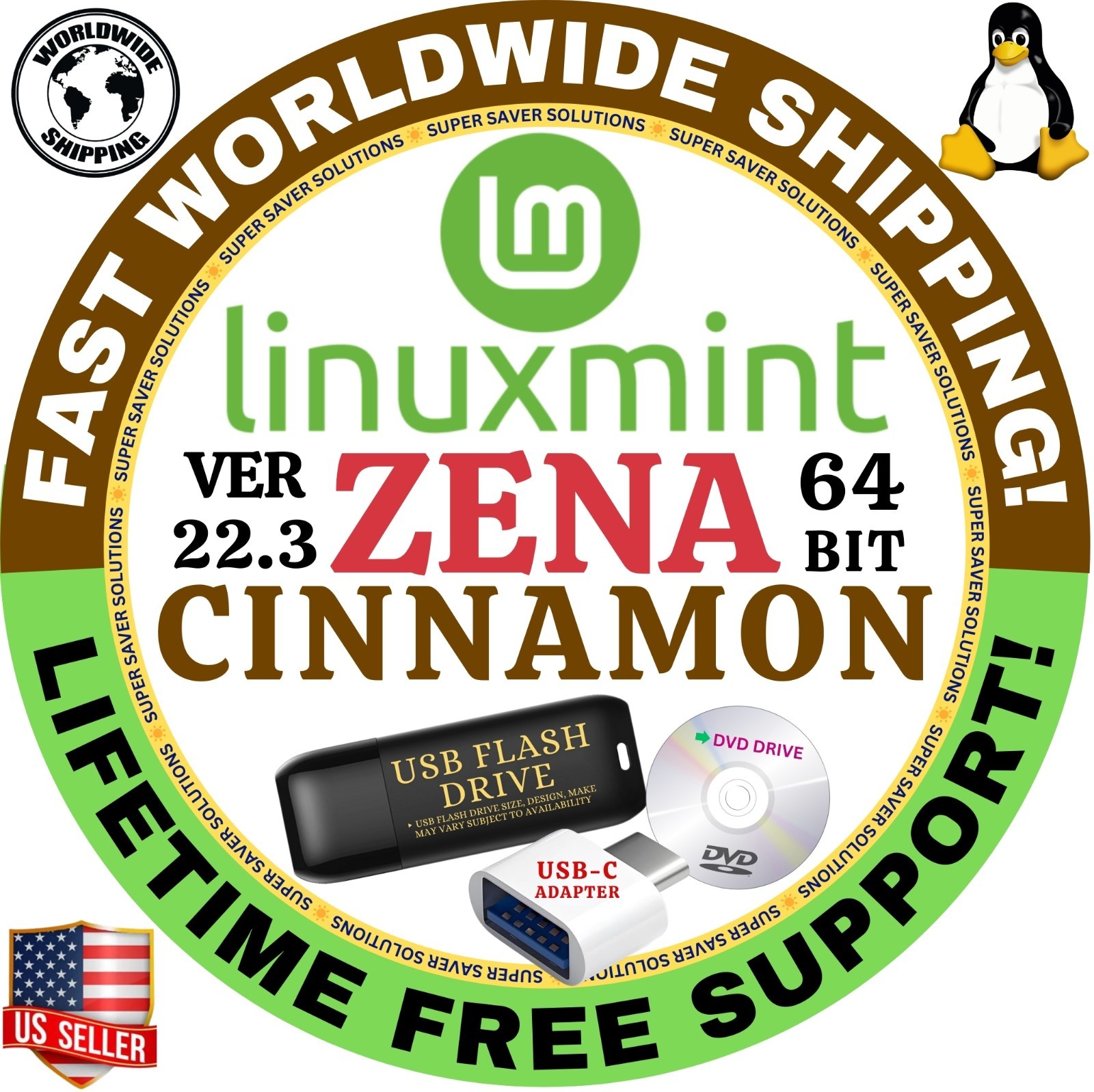 3-IN-1 LINUX BOOT USB / UBUNTU DESKTOP, MINT CINNAMON, ZORIN CORE / LATEST ISO