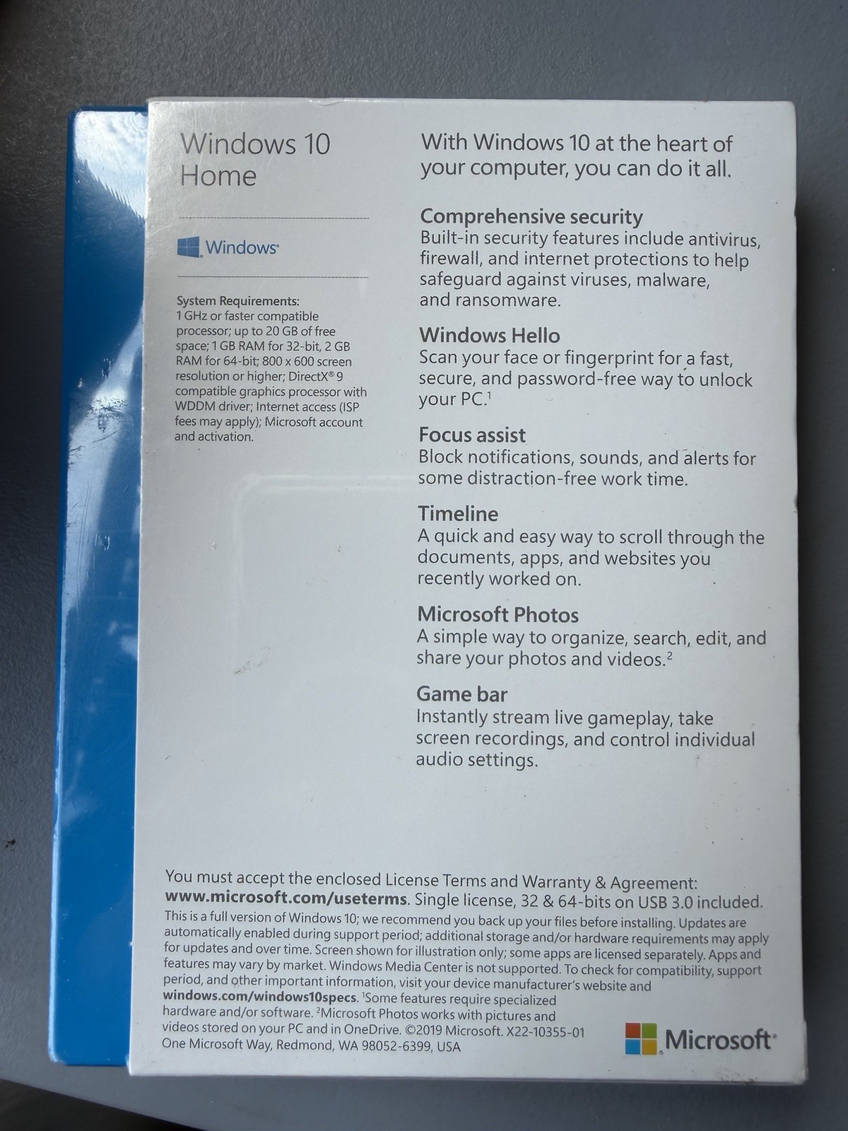 Microsoft Windows 10 Home HAJ-00052 32 & 64-Bit USB 3.0 Key Card Retail Package