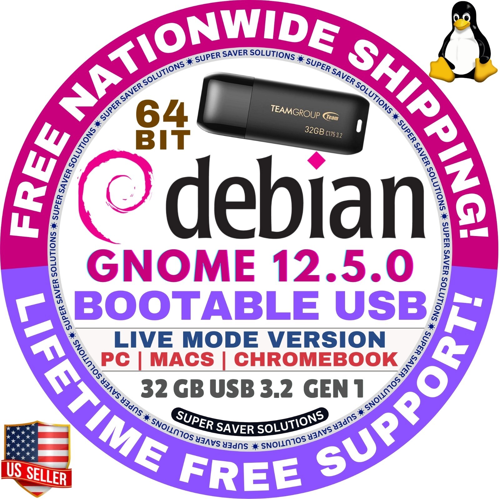 DEBIAN 12.5.0 LINUX OS LIVE/INSTALL DVD/USB, CINNAMON, XFCE, MATE, GNOME, KDE