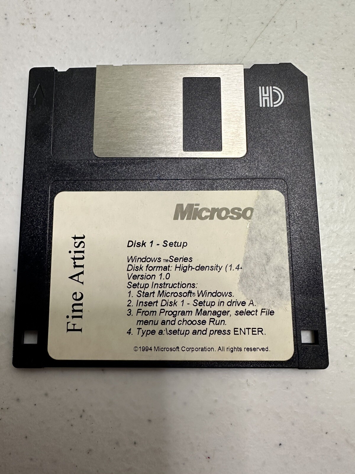 1994 Microsoft Fine Artist Windows Setup Disk 1, 2, & 3 Floppy Disks