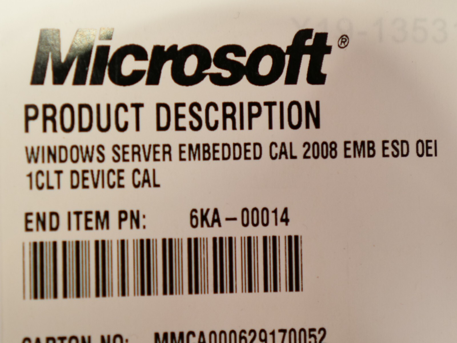 Microsoft Windows Server Embedded Cal 2008 EMB ESD 0EI 1CLT Device CAL 6KA-00014