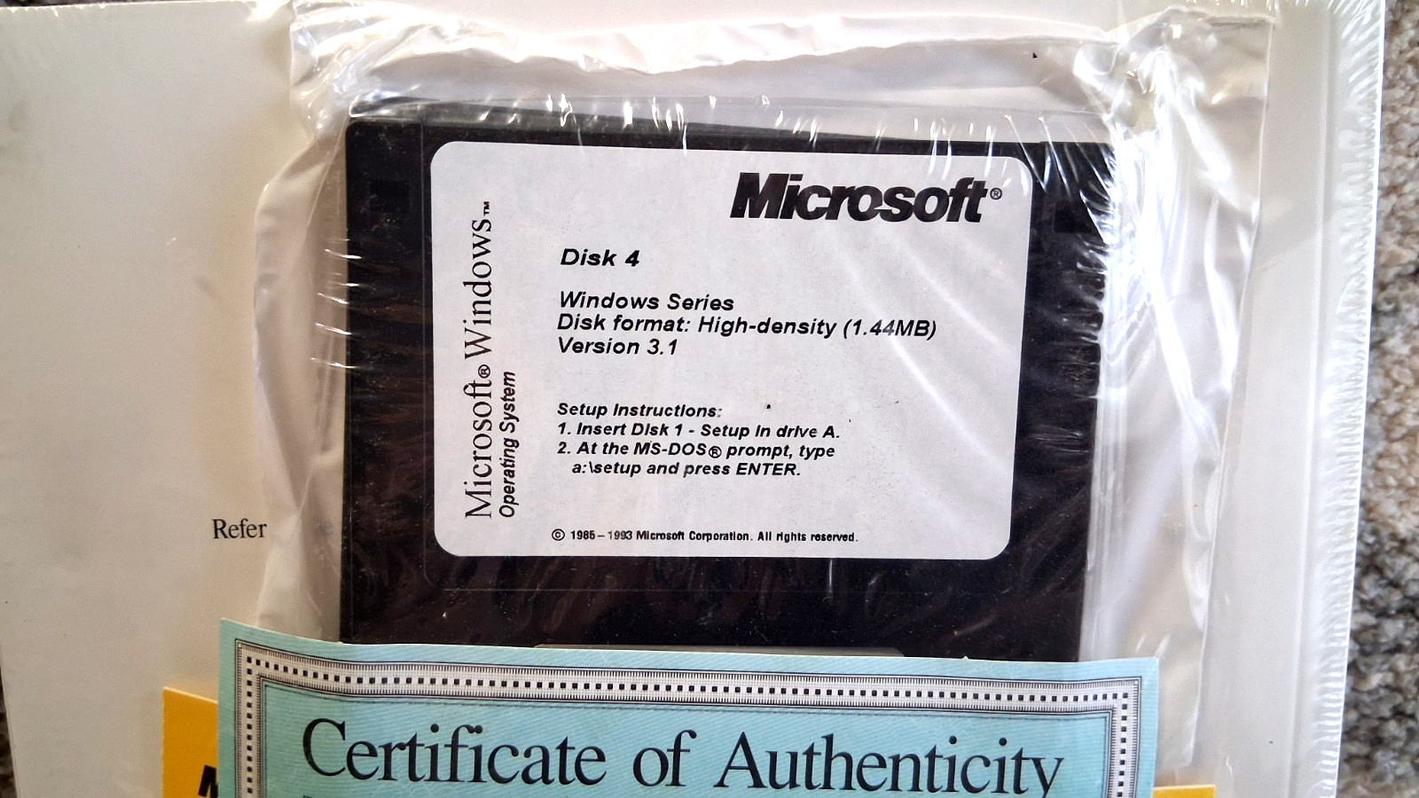 1993 Microsoft Windows 3.1 User Guide, Six Floppy Disks & COA, Sealed in Package