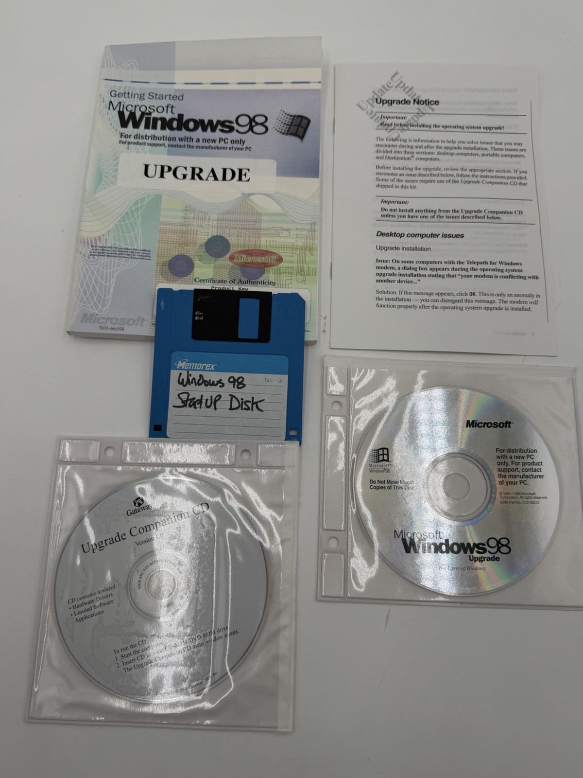Windows 98 Key Floppy Boot & Upgrade Disk with Manual and product key